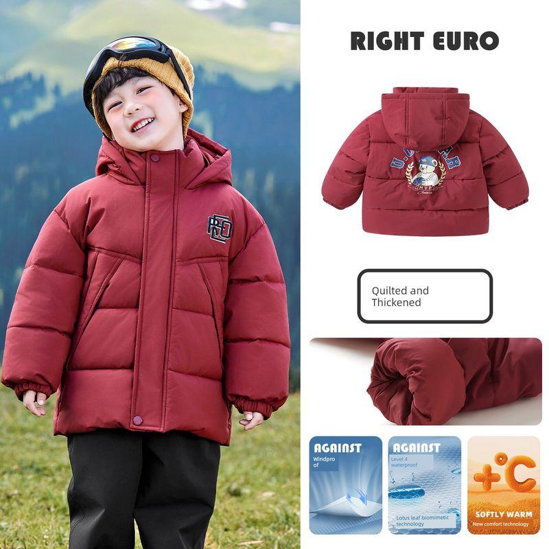 Right European Style Boys Bear Series Waterproof Thickened Cotton Jacket Winter New Hooded Coat Children s Clothing Baby Winter Wear Big Red 110cm