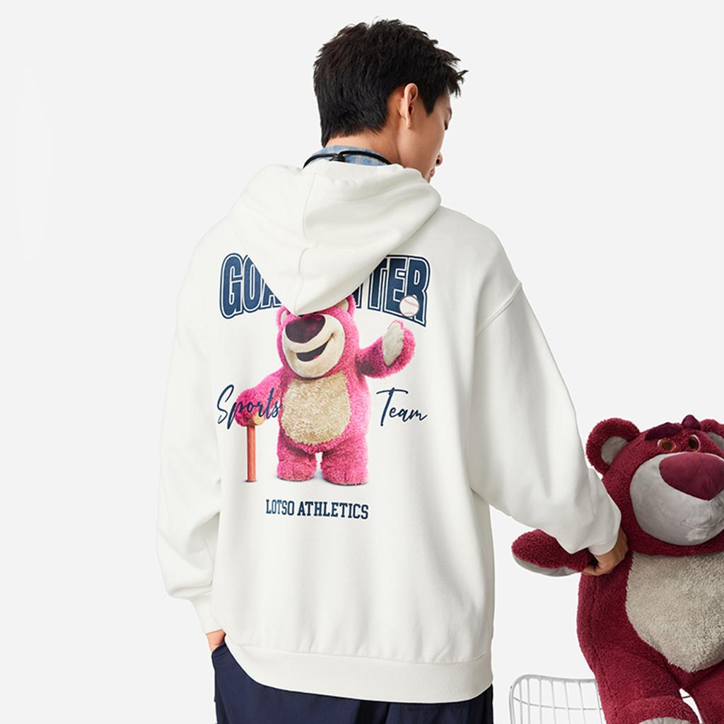 Li Ning Disney Collaboration Pixar Strawberry Bear Series Cartoon Letter Hooded Comfortable Breathable Loose Sweatshirt Unisex Sweatshirt AWDU431-4