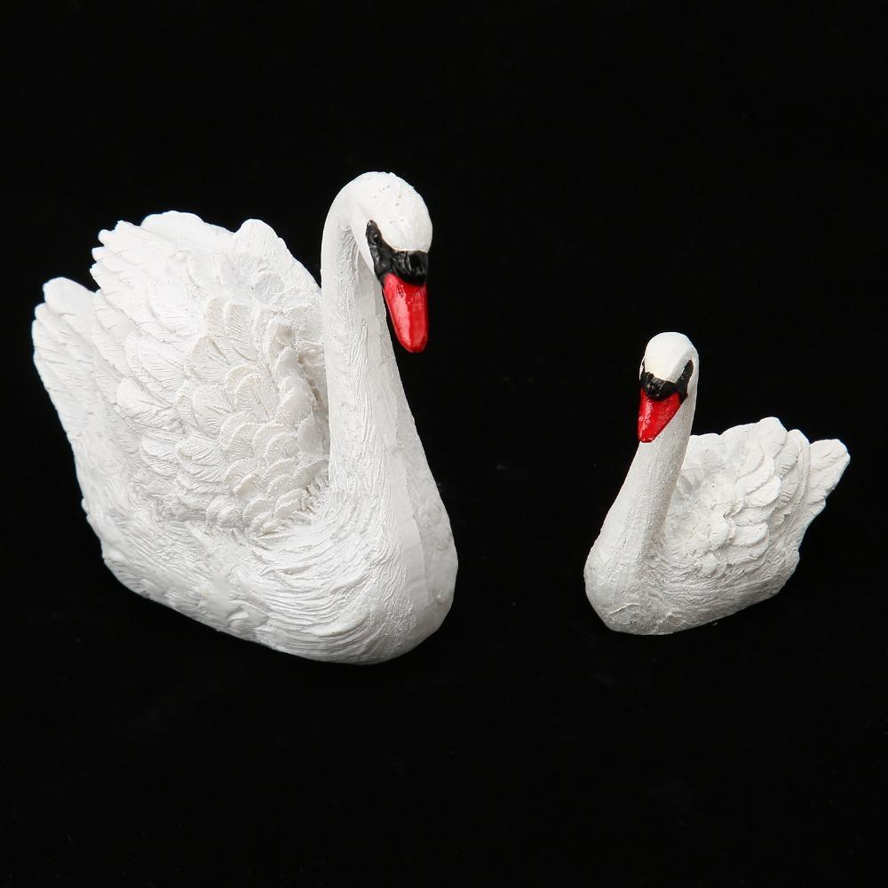 2pcs Small Swan Couple Figurines White Swan Decorations Resin Swan Ornaments  Fairy Garden