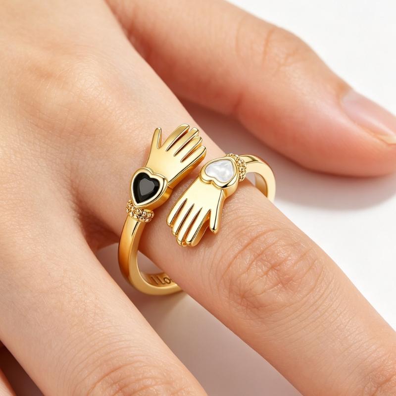 Romance Embrace Hands Couple Rings Adjustable Size With Zircon For Wedding Engagement
