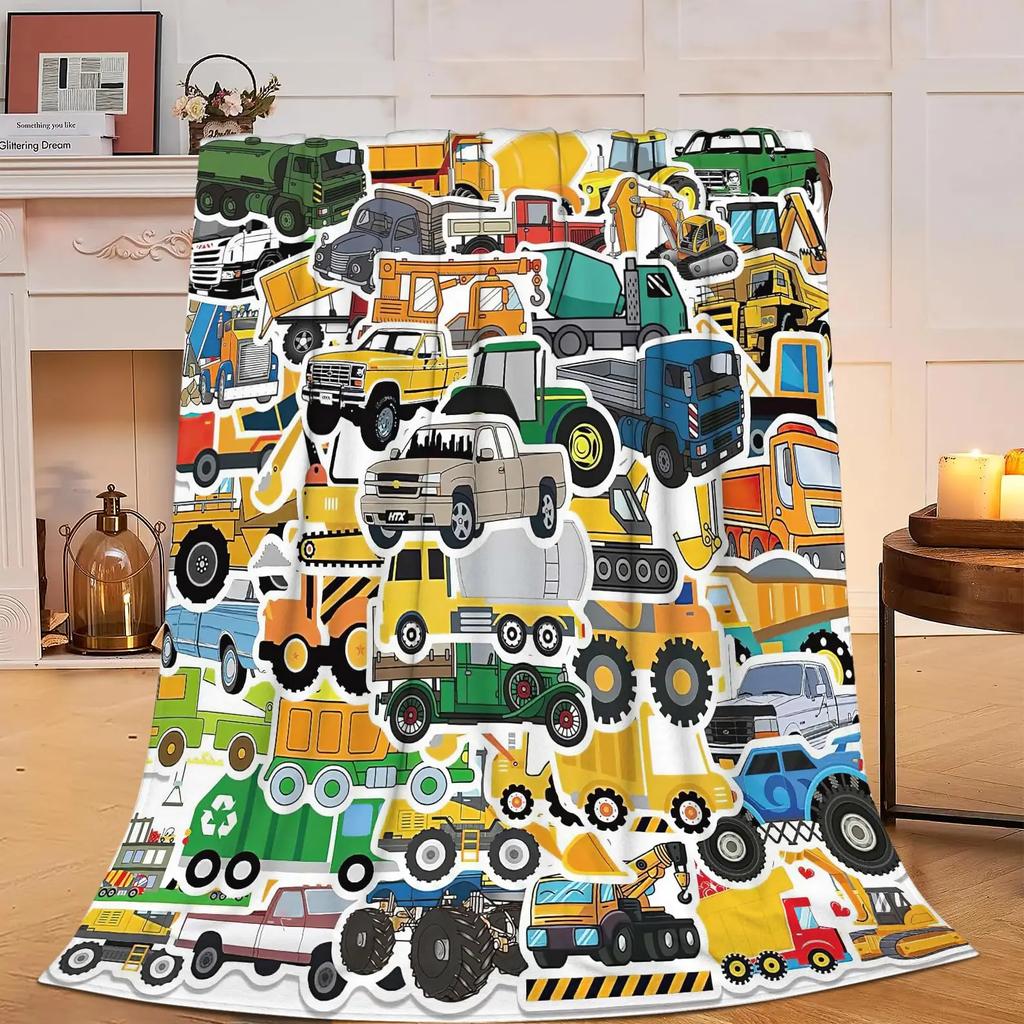 Construction Truck Blanket Kids Boys Cartoon Excavator Plush Throw Blanket Fuzzy Flannel Tractor Blankets for Bed Couch Sofa
