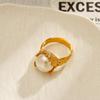 18k Gold Plated Stainless Steel & Pearl French Retro Ring - Durable, Colorfast, Waterproof Women's Jewelry