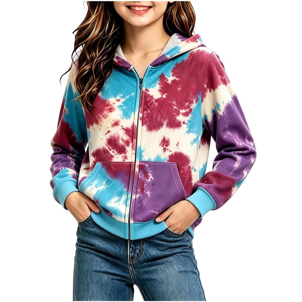 Boys and Girls Print Zip-Up Hoodie Sweatshirt Jacket Comfortable Casual Top for Everyday Wear