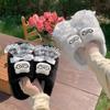 Cartoon Lace Bow Cotton Slippers Winter Indoor Home Thick Bottom Non-slip Piled Warm Fluffy Slippers