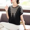 Plus Size 5XL Korean Simple Loose O-neck   Ice Silk Short Sleeved T-shirt Women Contrasting Colors Bat Sleeve  Summer Knit Top