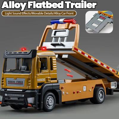 Simulations-LKW-Modell aus Legierung im Maßstab 1/32, Druckguss-Pritschenanhänger mit Ton und Licht, abnehmbarem technischen Fahrzeug, Traktor, Spielzeug, Junge, Kinder, Geschenk