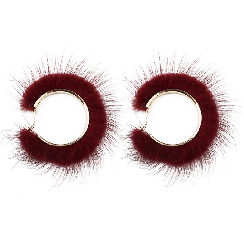 1 Paire Bijoux Magnifiques Design Peluche Boucles d'Oreilles Port Quotidien Mode Créoles Dorées Polyvalentes Design Créoles Moelleuses Fourrure Mignon Multicolore