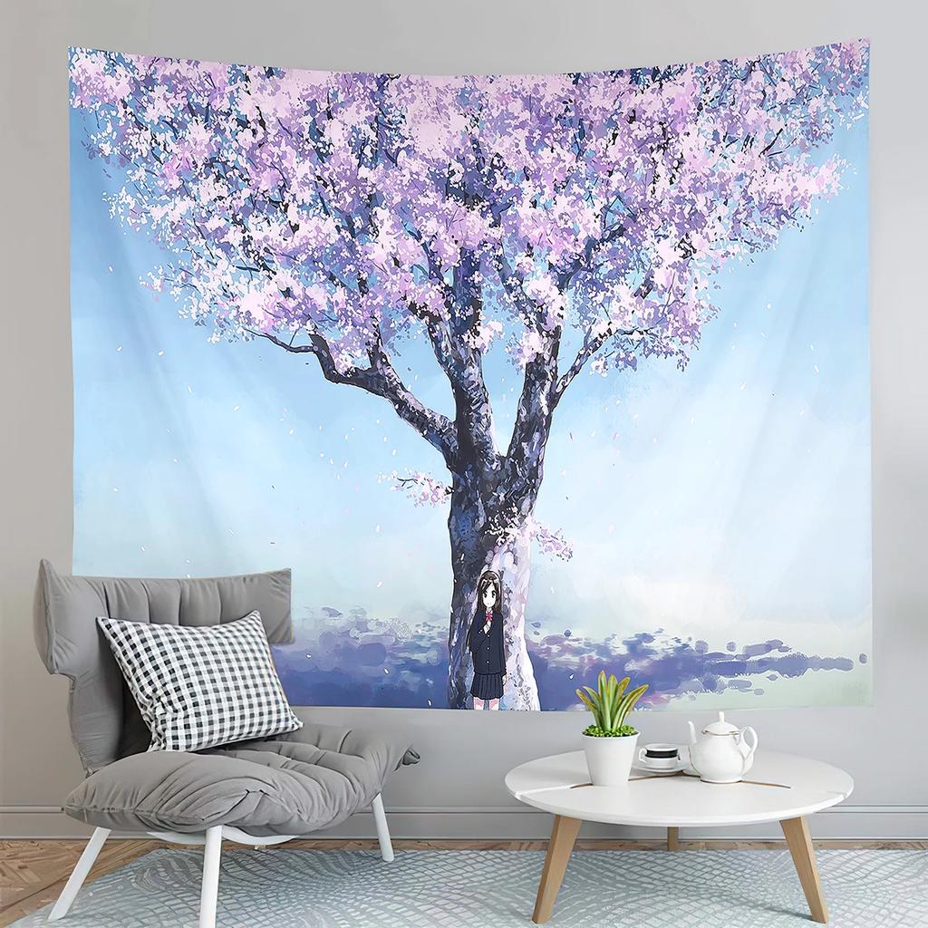 Mountain Fuji Japan Tapestry Cherry Sakura Blossom Temple Tapestry Wall Hanging Decor Tapestries Bedroom Home Living Room Dorm