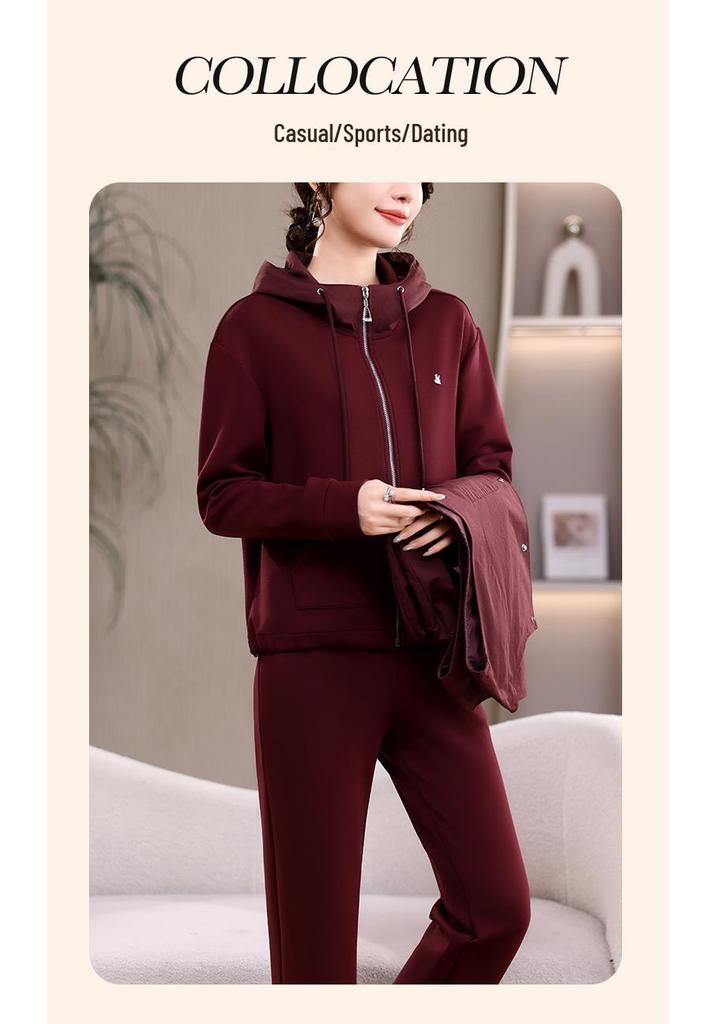 Autumn 2026 Women's Casual Three-Piece Set: Hooded Sweatshirt, Vest, and Pants.