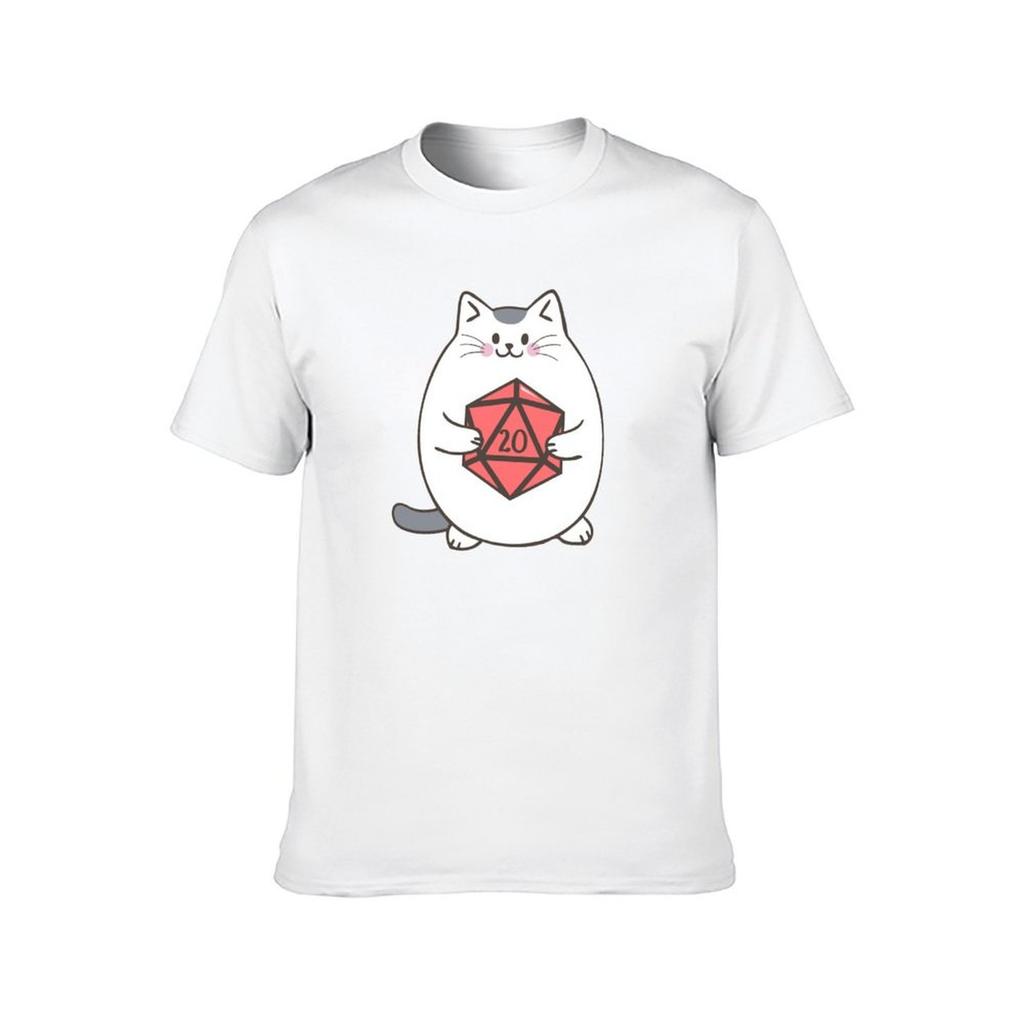 Fat Cat with Polyhedral D20 Dice TShirt T Shirts for Man Graphic Vintage T Shirt for Man TShirt