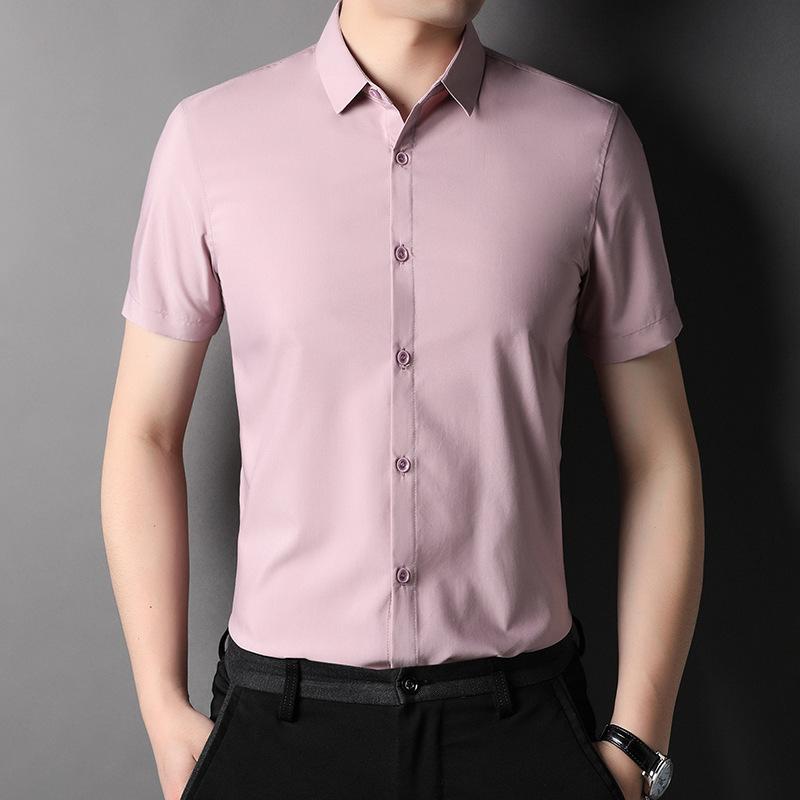 Summer New Men's Shirt Young and Middle-Aged Business Casual Solid Color Thin Non-Ironing Short-Sleeved Shirt