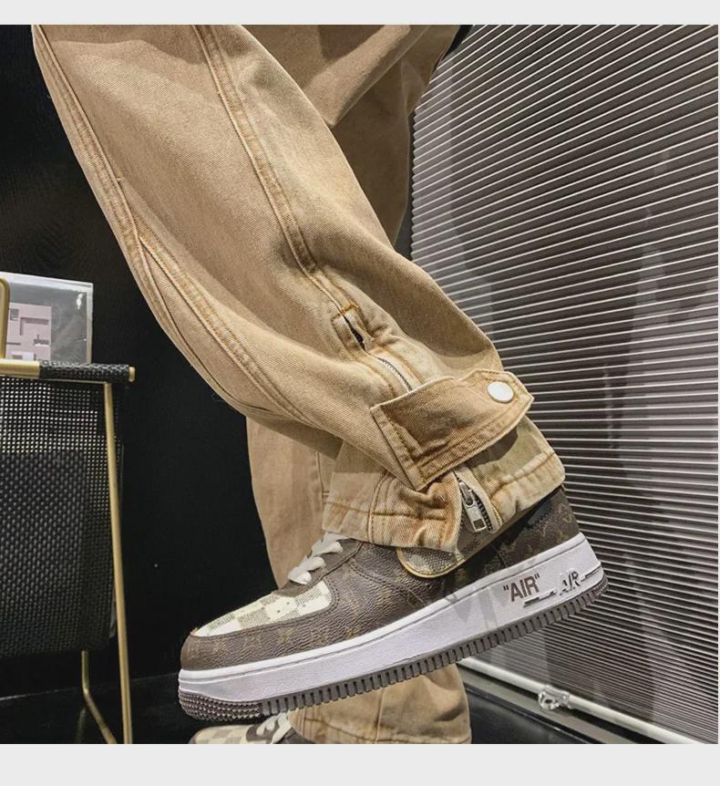 Calça Jeans Masculina de Verão Moda Retro Rasgada de Perna Larga