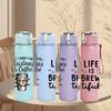 1PC Coffee Life Quote 750ml Color Plastic Sports Water Bottle Leakproof Flip Straw Lid Suitable for Sports Office Home Use