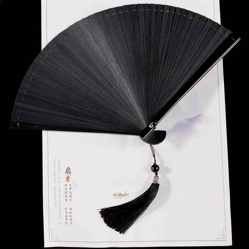 Bamboo Fan for Women, Traditional Style, Classical Black Folding Fan, Compact Hanfu Dance Fan, Portable Silk Cloth Fan