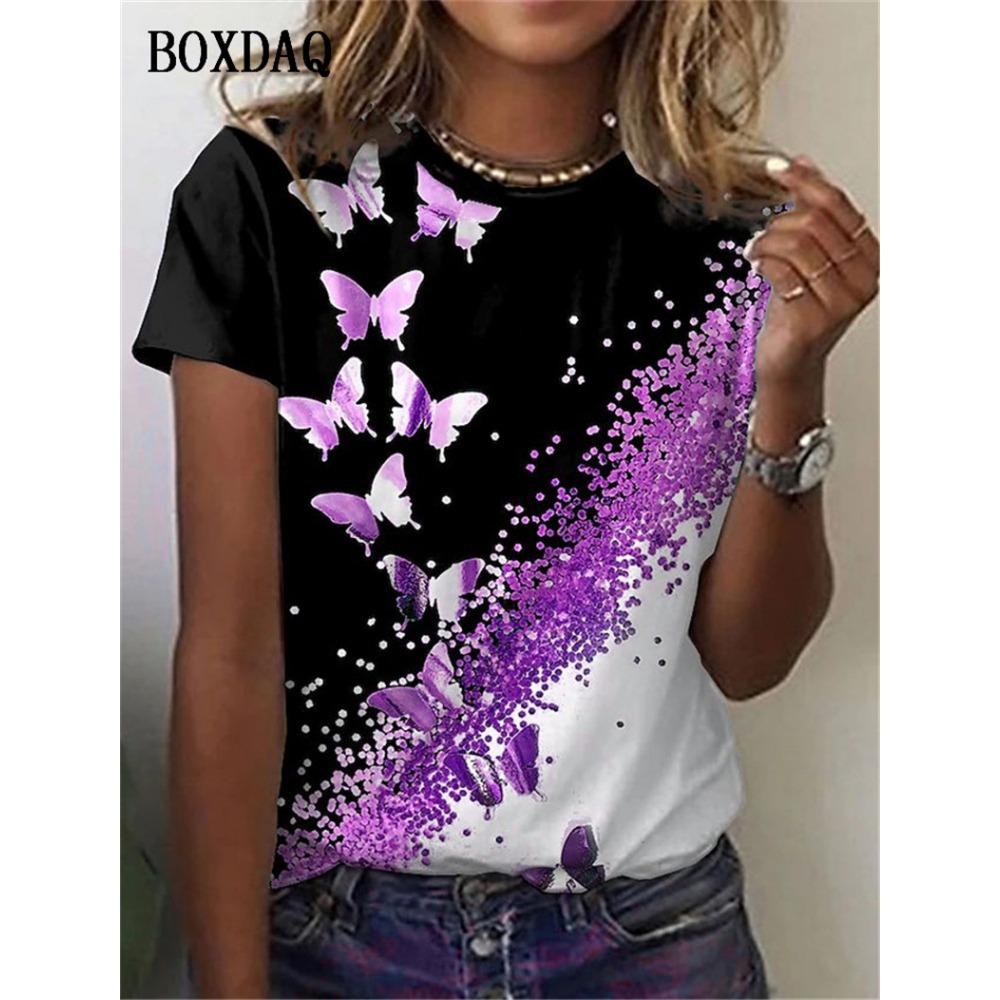 Butterfly Graphic Women Fashion T-Shirts Short Sleeve Summer 3d Print Street Hip Hop Lady Tee Casual Tops