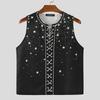INCERUN Men Sleeveless Print Bandage Lace-up Casual Basic Tank Tops