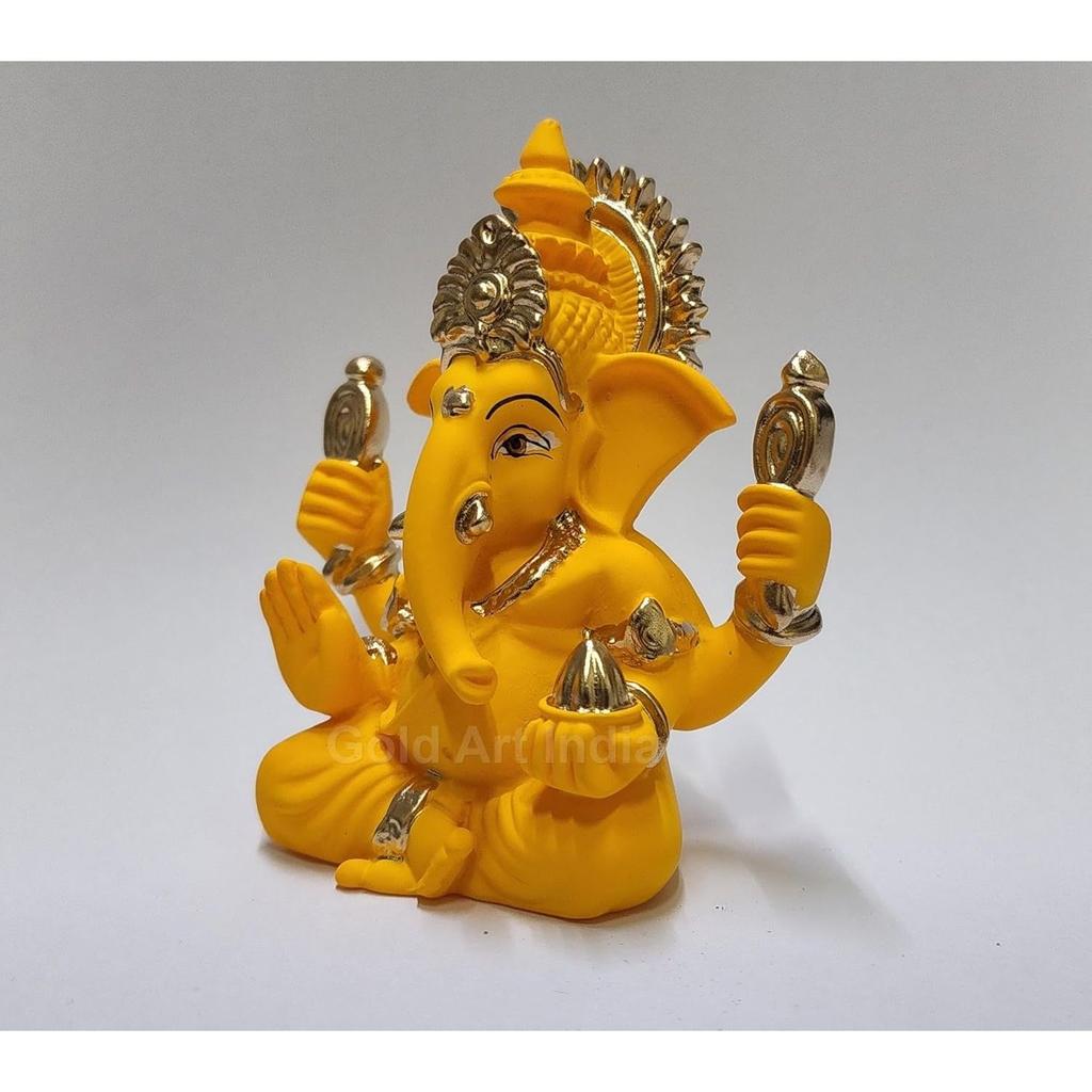 Handcrafted Mango Terracotta Ganesha with Golden Jewelry for Car Dashboard, Home/Office Decor, Gifting/Housewarming Gifts
