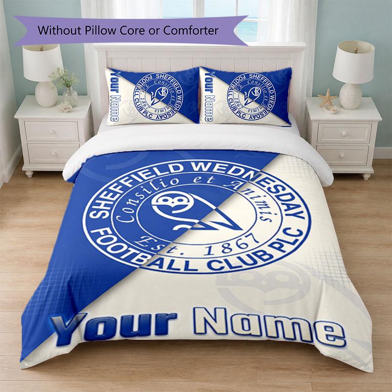 Sheffield Wednesday FC Custom Name Text Bedding Set 1 Duvet Cover+2 Pillowcases Soccer Logo Personalized Gift For Special Occasion Bedroom Decor