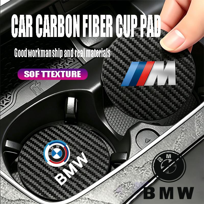 2PCS Car Logo Carbon fiber Water Cup Pad Sticker Decoration For BMW X1 X2 X3 X5 X4 X6 X7 iX3 F20 F10 F07 E70 E46 E90 E92 E60 E39