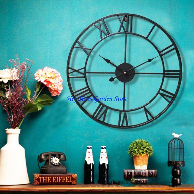 652F DIY Große Wanduhr Aufkleber Metalluhren Römische Ziffern Stille Ticken Nicht Ticken D