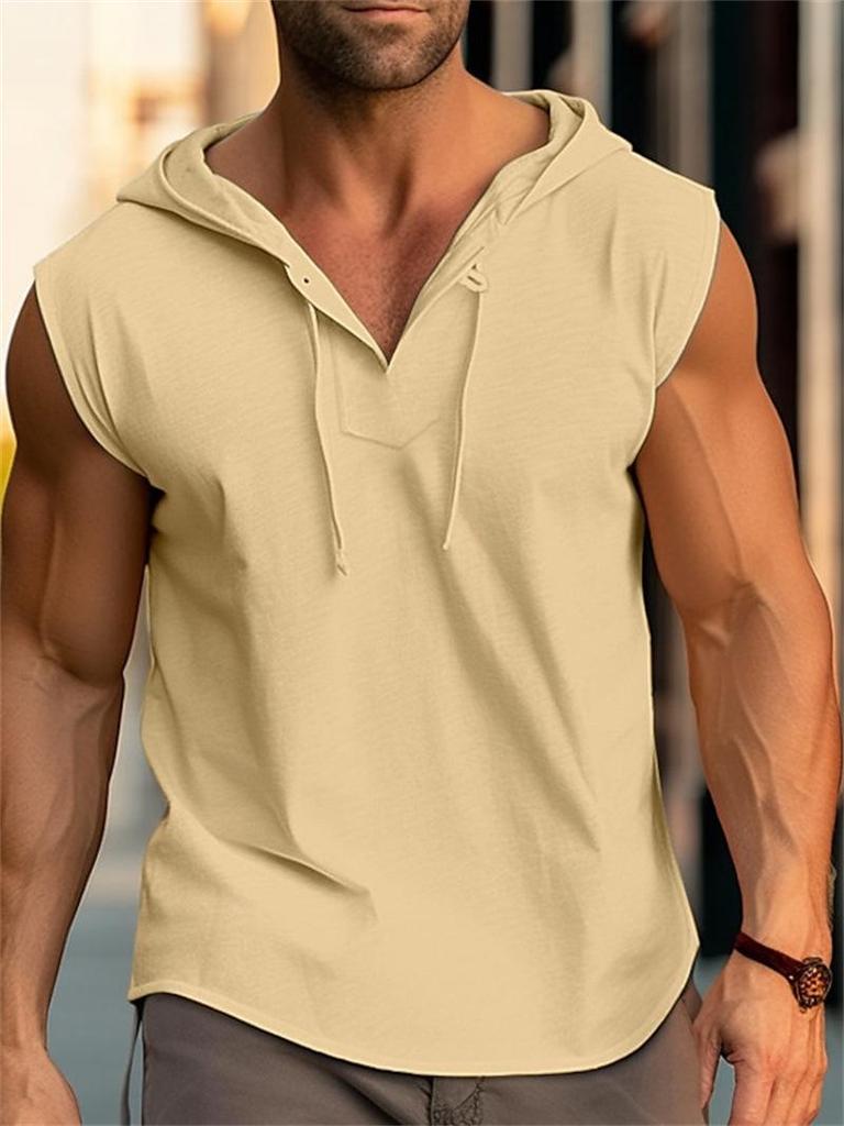 2026 Men's Sleeveless Fitness Drawstring Solid Color Hooded Vest