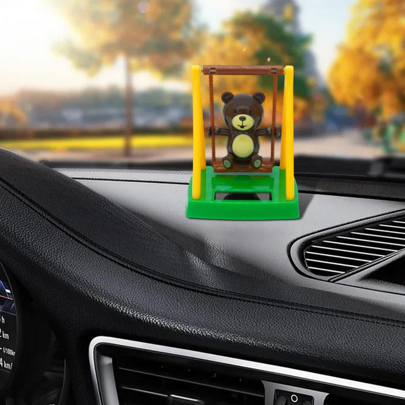 plastic Swinging Bear Car Dashboard Ornaments Solar Powered Dancing Bear Toy Shaking Head Doll Decoration Car Accessories