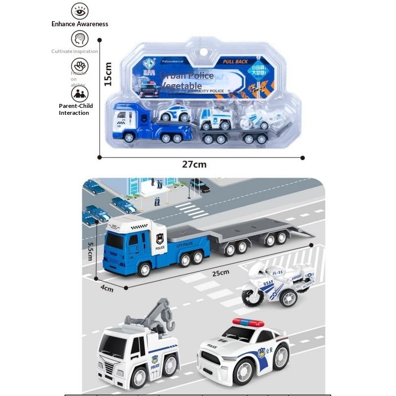 Plastic Fire Truck Model Toy Set for Kids Engineering Construction Pull Back Car Creative Educational Gift for Boys Birthday