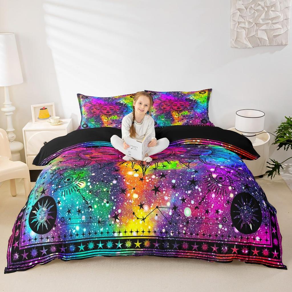 Erosebridal Sugar Skull Comforter Cover Set Skeleton Bones Duvet Cover,Gothic Moth Decor Bedding Sets Twin Magic Unicorn Rabbit Skulls Beddi