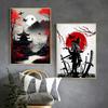 Retro Japanese Samurai Canvas Painting Abstract Warrior Panda And Geisha Poster and Prints Wall Art Pictures for Home Decoration