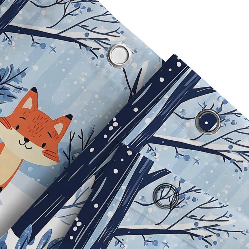 Charming Winter Fox Shower Curtain For Kids - Cute Animal Design Waterproof Bath Decor With Ring Waterproof Durable Easy-Clean