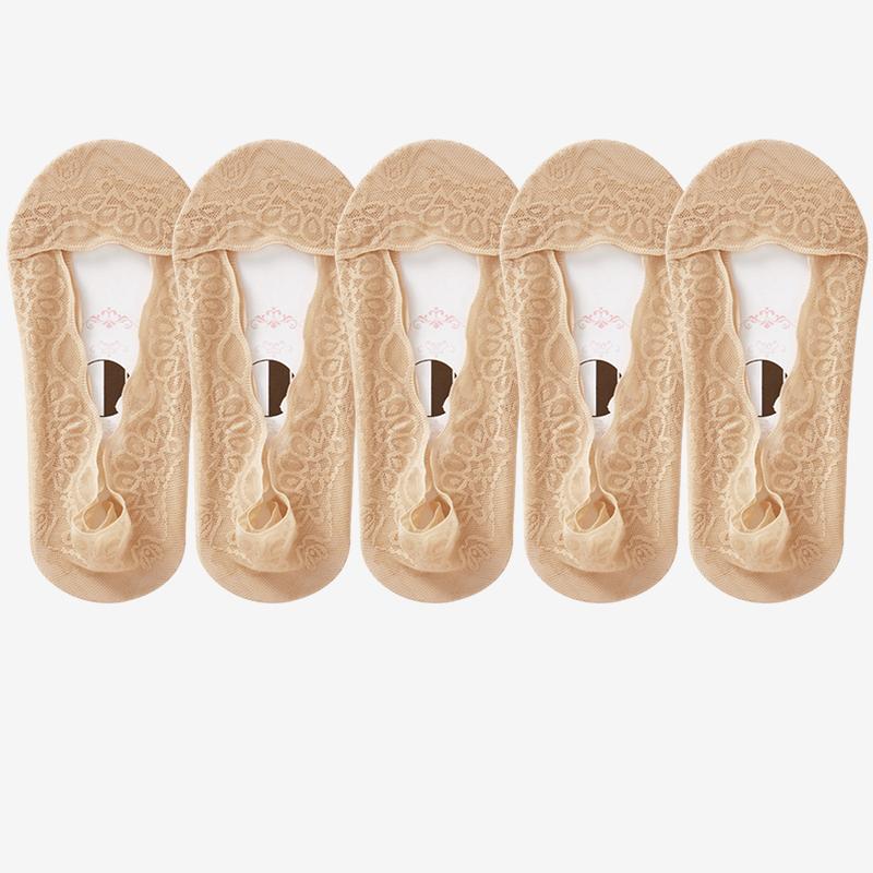 5Pairs Summer Women Boat Socks Slippers Non-slip Breathable Lace Lace Invisible Sock Sexy Non-slip Cool Thin Socks Fashion Sock
