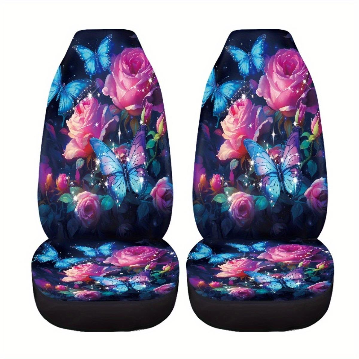 

2 шт. Чехлы на сиденья автомобиля с бабочками и розами, Универсальные чехлы на сиденья только для передних сидений, Автомобильная подушка-сиденье-ковш