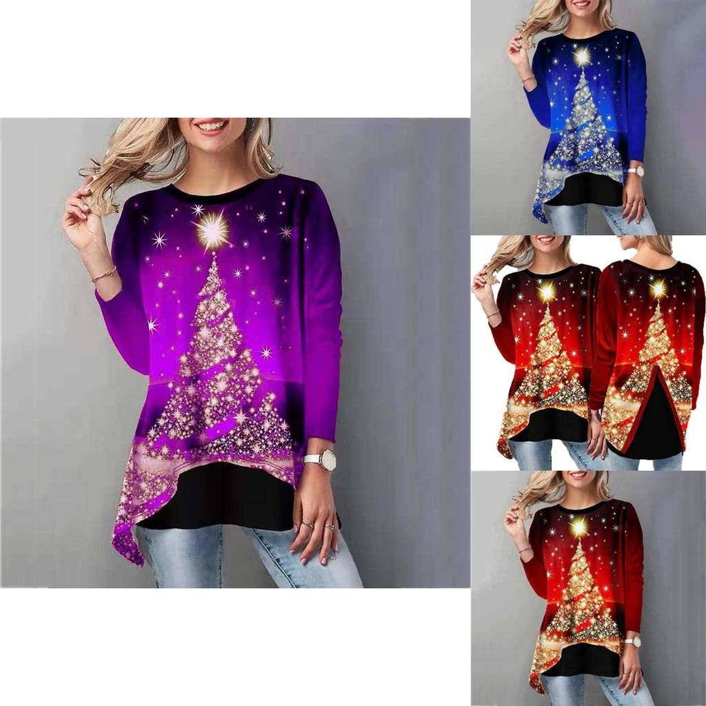 Women Christmas Tree Tops Cozy Long Sleeve Casual Xmas Pullover T Shirt Blouse