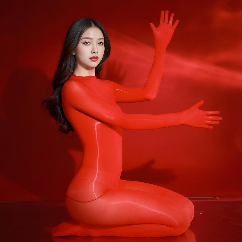 Women Sexy Bodystockings Oil Shiny Glossy Seamless Stockings Ultra-Thin Five-Finger Body Pantyhose Elastic Night Club Wear