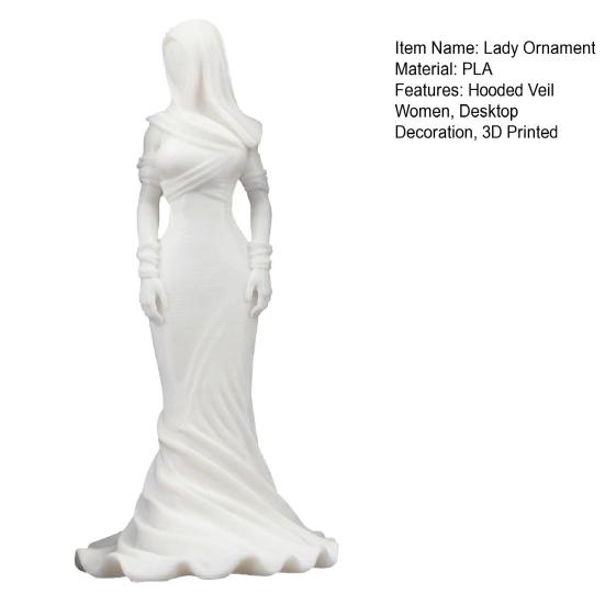 Vintage Hooded Cowl Women Figurine 3D Printed Fishtail Dress Faceless Lady Statue Sculpture Home Office Decoration Ornament
