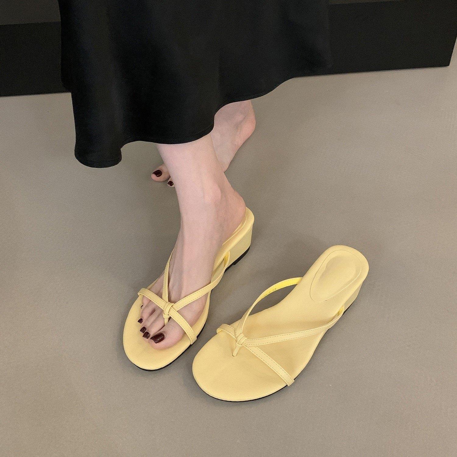 

Wedge heel silver toe slippers women s summer outer wear temperament beautiful fine belt pinch sandals 35