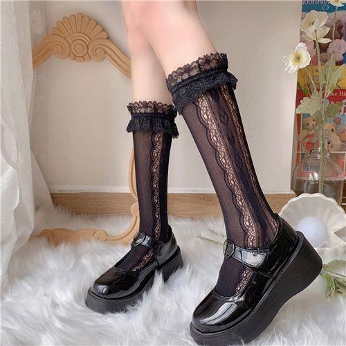Japanese Lace Socks Lolita Summer And Autumn Thin Bow Middle Tube Jk Lace Lolita Calf Socks Pure Desire Style