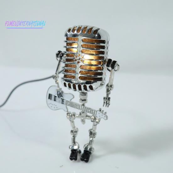 Microphone Robot Lamp Hold A Guitar Soft Lighting Plastic Handicraft Ornament Energy-saving Retro Robot Figurine LED Table Light Home Decoration