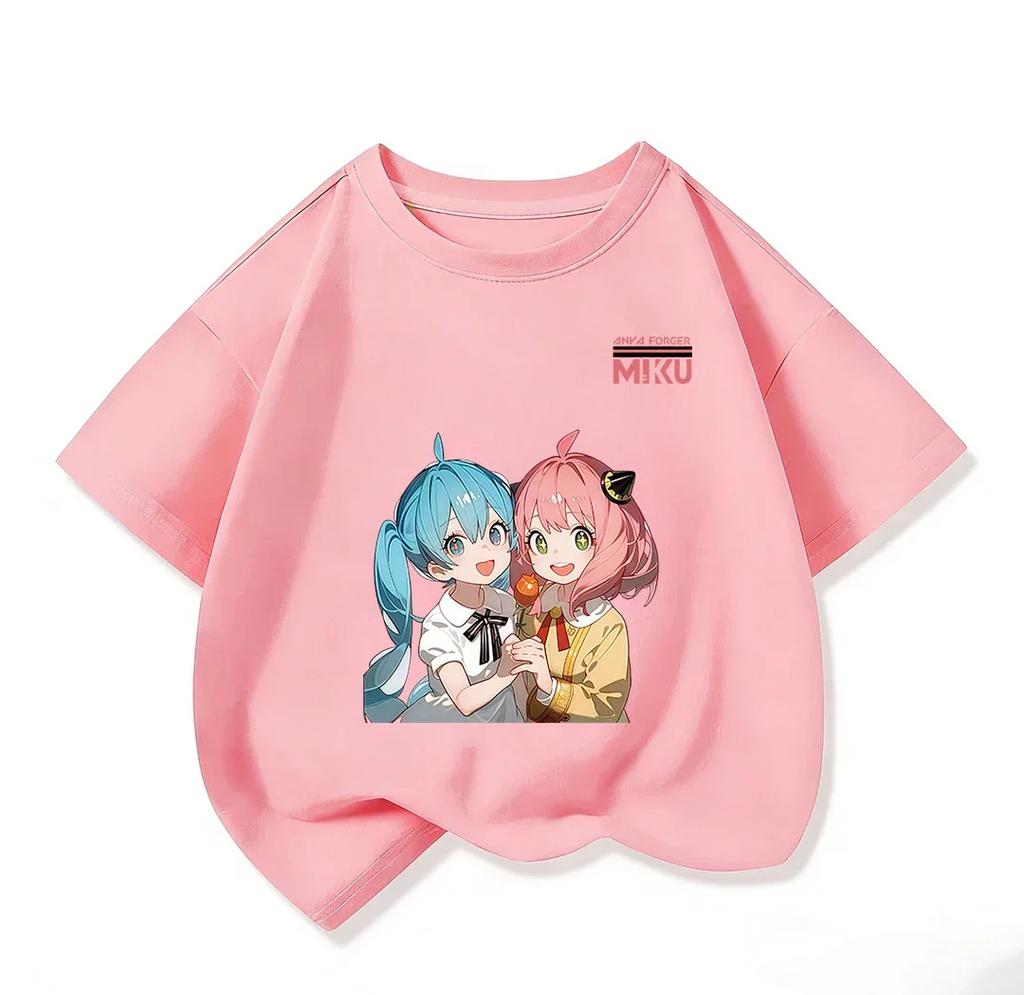 All Match Kids Short Sleeve T Shirt Pastel Anime Style Hatsune Miku Character Print Casual Wear 3 14 Years