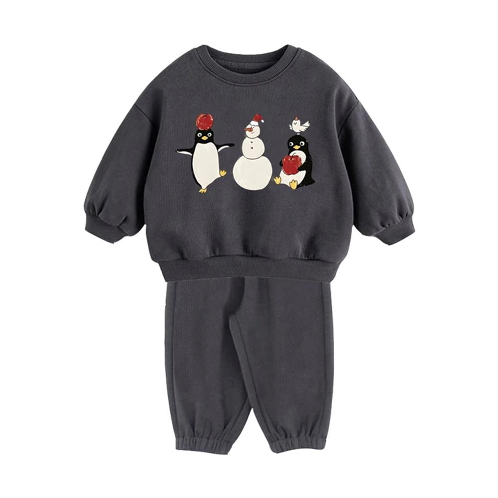 

Warm Fleece Lined Baby Clothes Set Cute Round Neck Sweatshirt + Pant Kids Boy Girl Clothing 4-5T 110