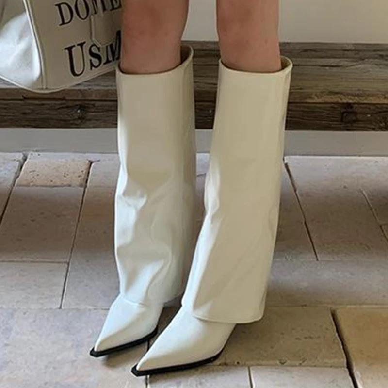 Knee High Boots Pointed Toe High Heels Women Sexy Shoes 2025 Trend Brand Punk Gladiator Goth Boots Woman Prom Pumps Mujer Botas