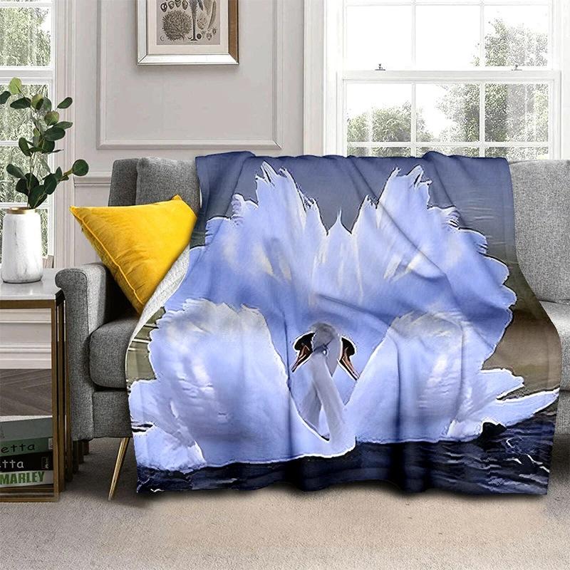 Romantic Swan Themed Blanket Couple Soft Flannel Blanket Holiday Gifts Air Travel Blanket