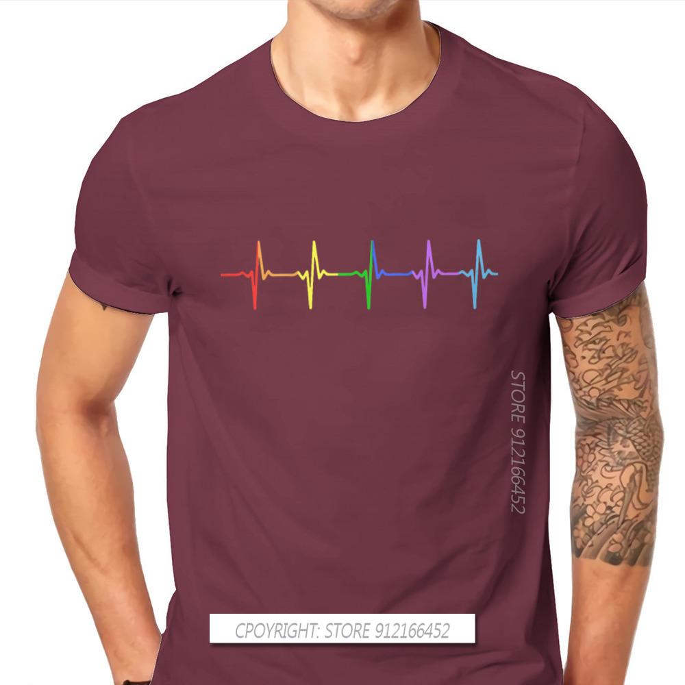 Rainbow Pulse Hearbeat Style TShirt LGBT Pride Month Lesbian Gay Bisexual Transgender Gift Clothes Basic T-Shirt Stuff