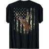 European Sizes Men's  Vintage American Flag and Deer T-Shirt-Black Shirt with Deer Head and Stars