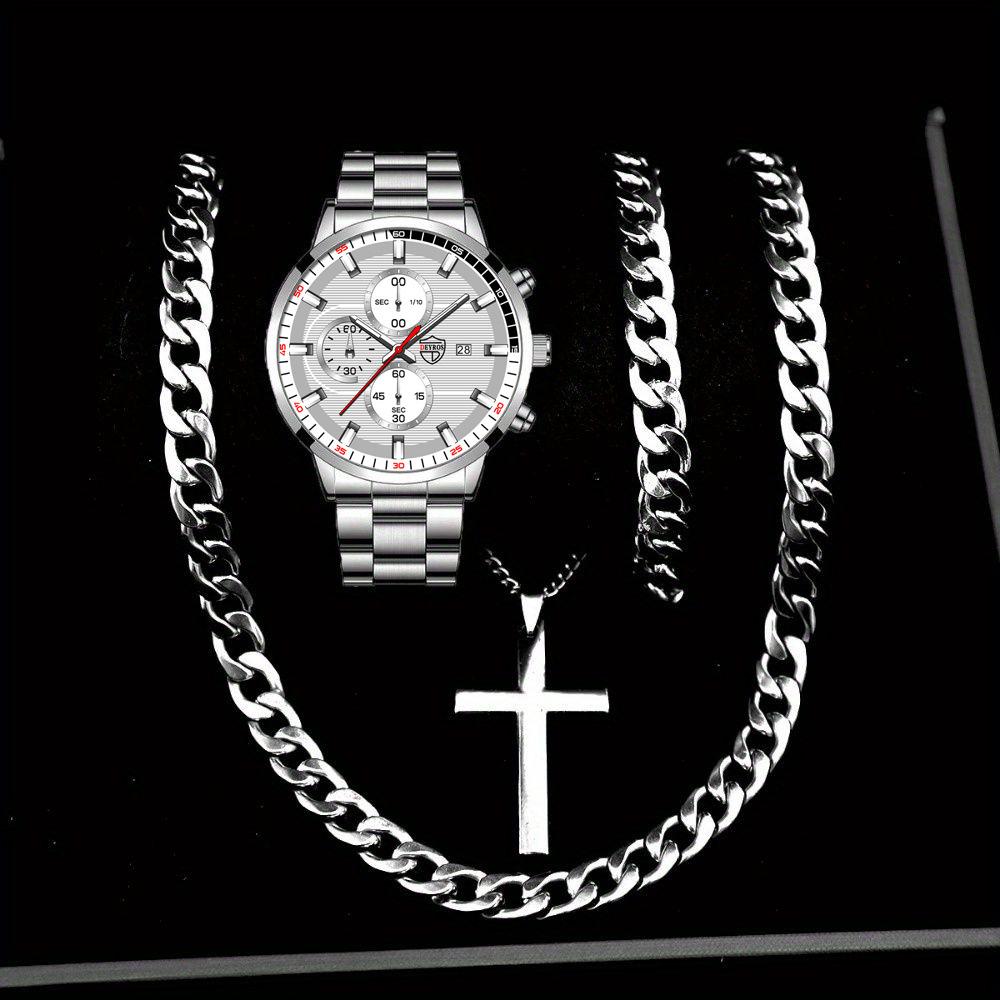 Watch Four-Piece Men S Accessories Watch Necklace Bracelet Cross Necklace Men S Quartz Watch