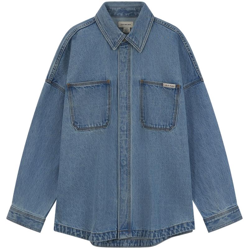 

Calvin Klein Vintage Loose Commuter Solid Color Comfortable Long Sleeve Shirt Women shirts Light-Blue 47B055G XS