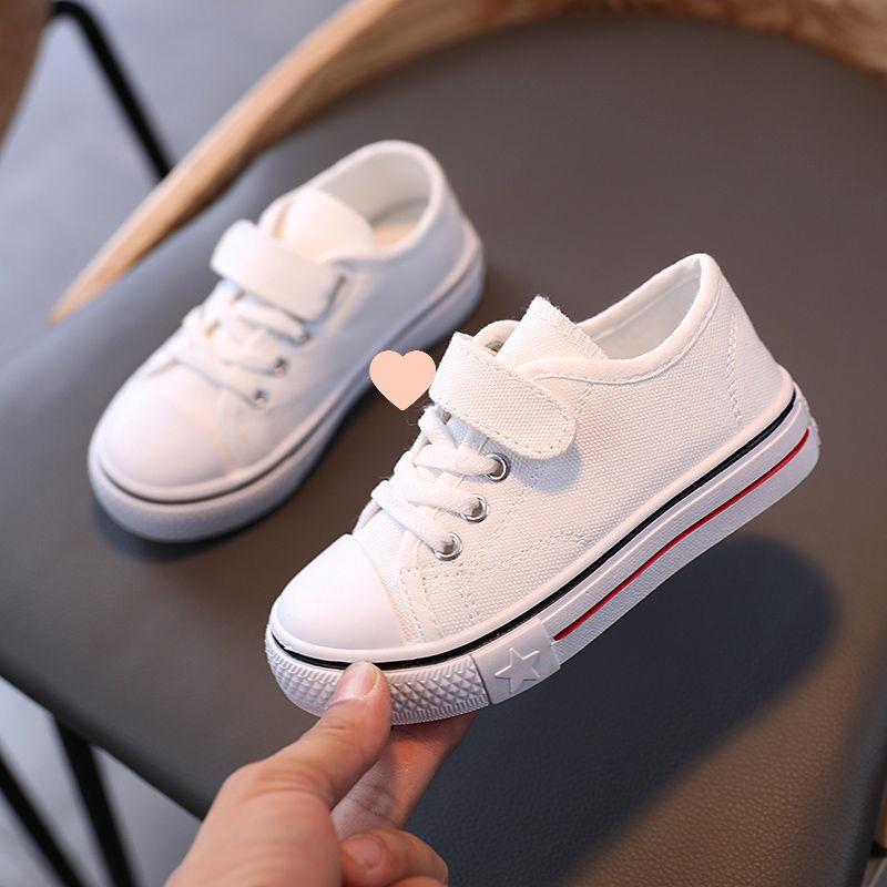 

Весенне-осенние детские парусиновые туфли с нескользящей подошвой - Повседневные белые кеды для мальчиков и девочек Size 23, Insole 14cm