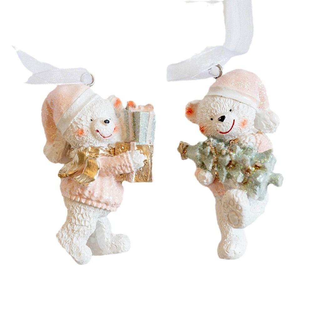 2PCS Couple Bear Cute Resin Christmas Bear Resin Decorative Pendants  Party Supplies
