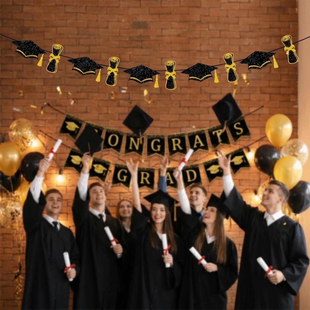 Glitter Decor Glittery Gold Garland Gold Shining Graduation Hanging Banner  Party Decorations
