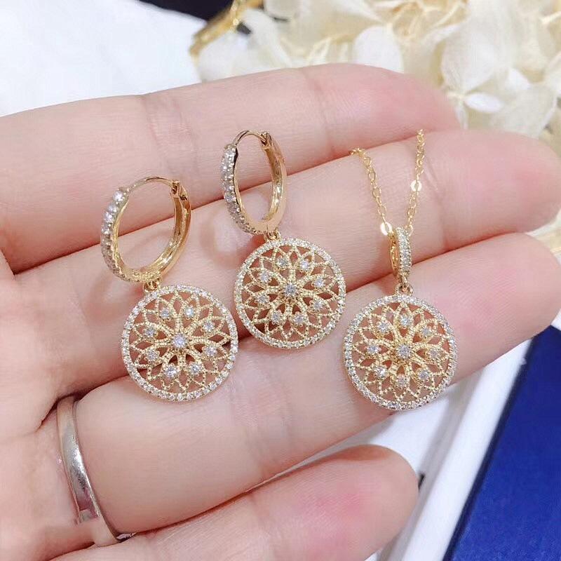 Style Plated 18K Gold Simulation Zircon Necklace Women'S Pendant Clavicle Chain White Gold Micro-Inlaid Zircon Set